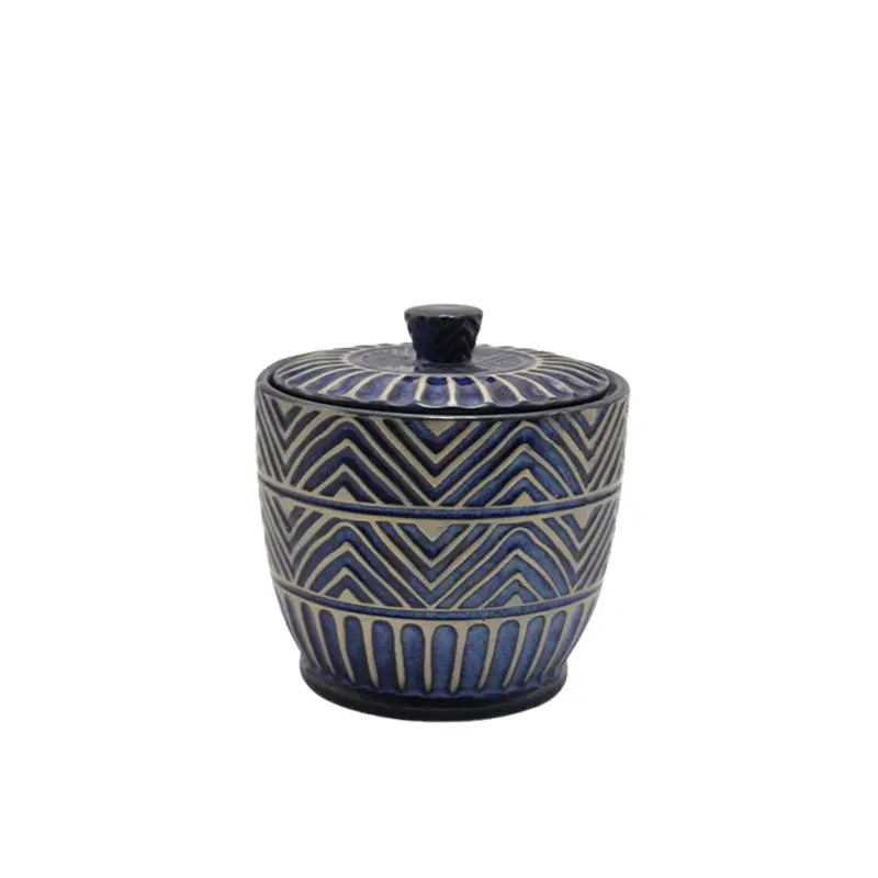 Wholesale Blue & White Geometric Tribal - Patterned Stoneware Bathroom 6 - Piece Set Manufacturer, Factories