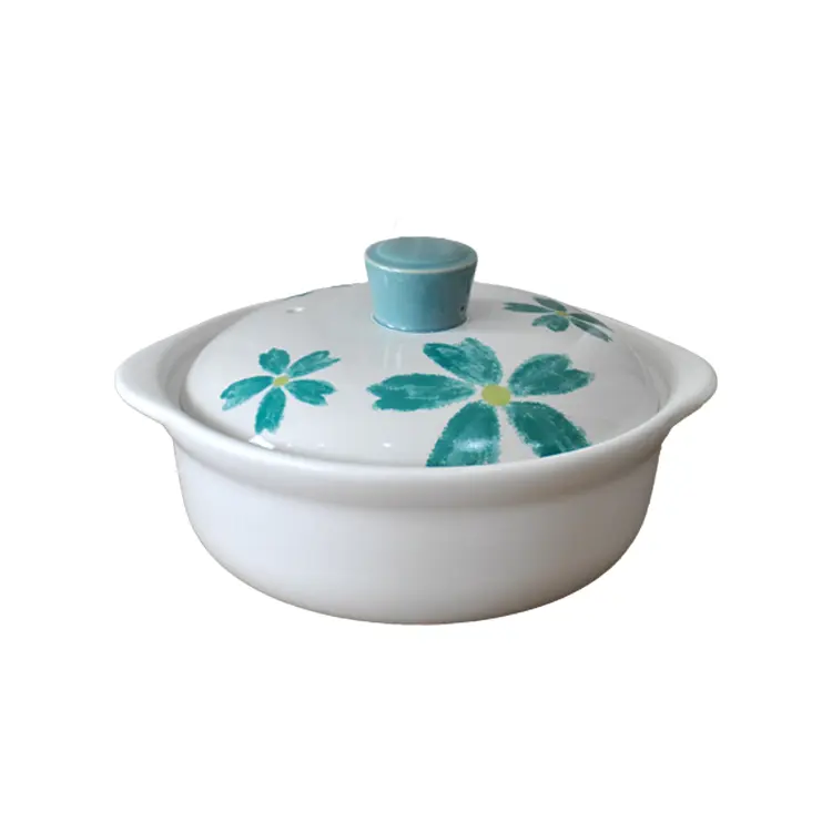 ODM Hand-Painted Blue Green Flower Ceramic Casserole with Lid Companies, Products