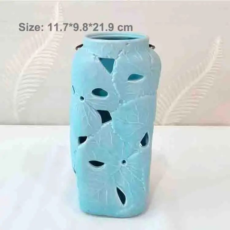 Light Blue Ceramic Candle Holder Detail