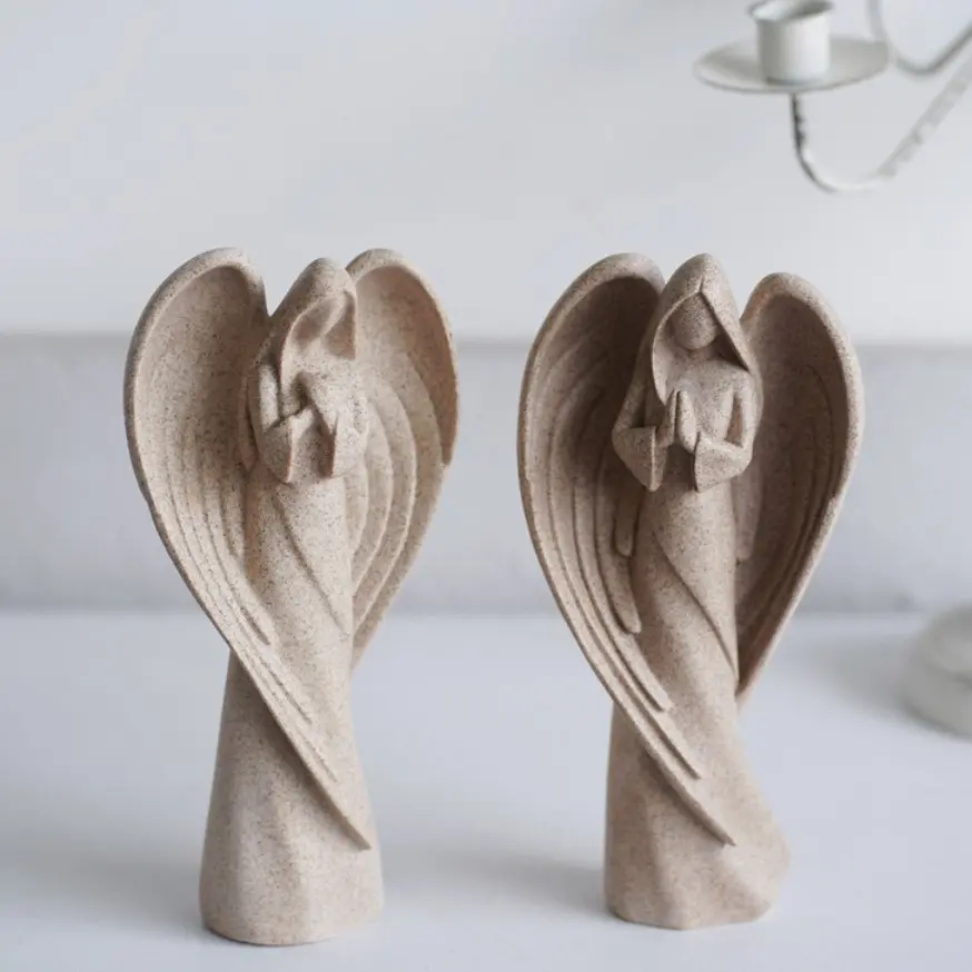 jiashun Sandstone Texture Resin Angel Sculpture Set Supplier, Factories