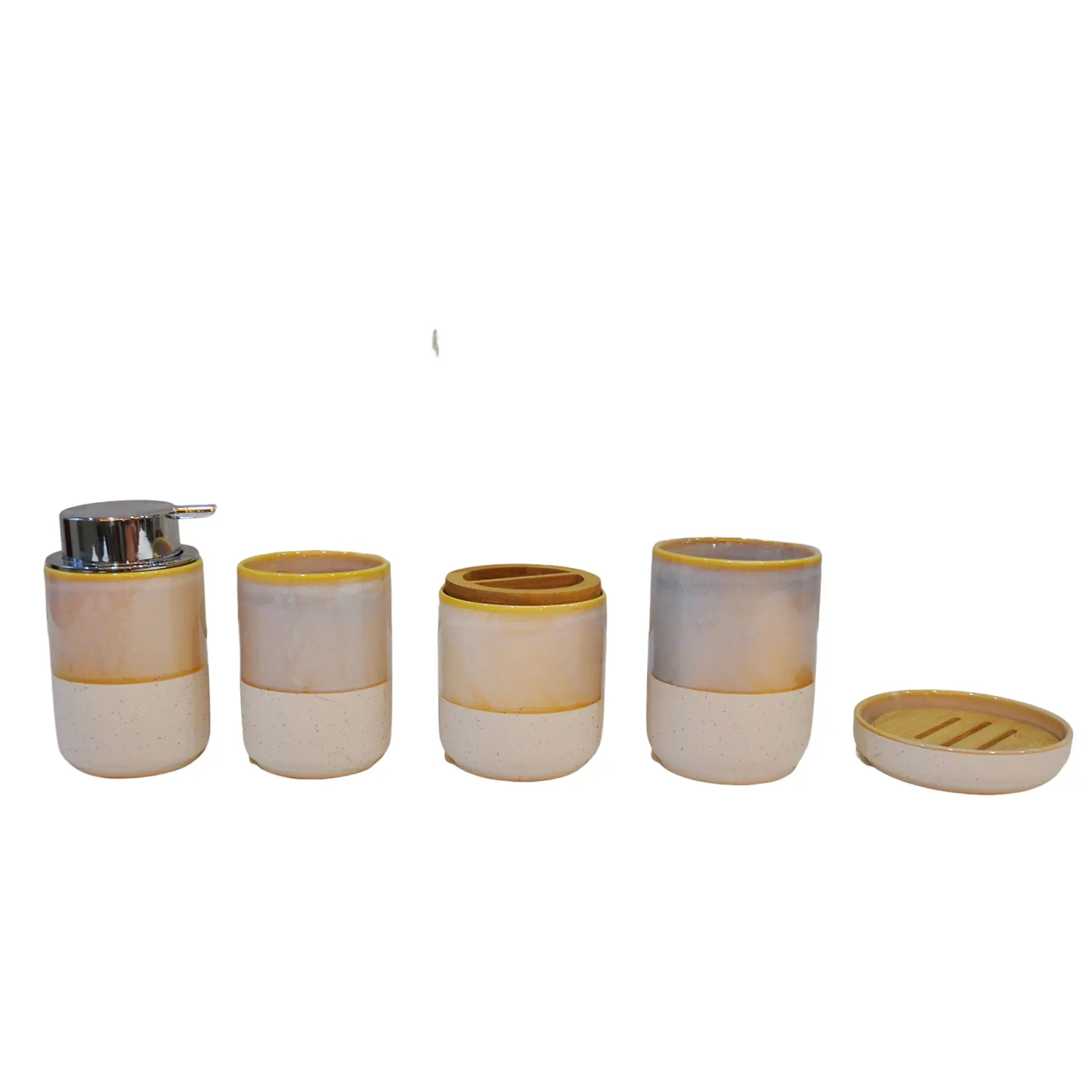 Wholesale Warm Yellow Gradient Speckled Stoneware 5-Piece Bathroom Accessory Set Suppliers, Products