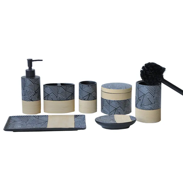 Discount Modern Geometric Two - Tone Ceramic Bathroom Accessory Set Exporter, Company