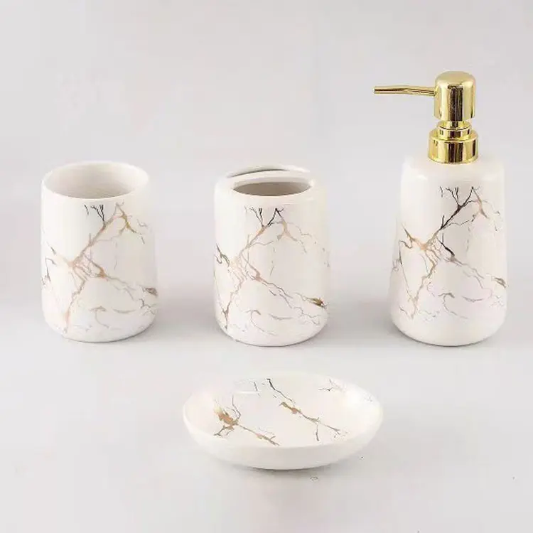 Discount Emerald Green Marble-Pattern Ceramic Bathroom 4-Piece Set Manufacturer, Products