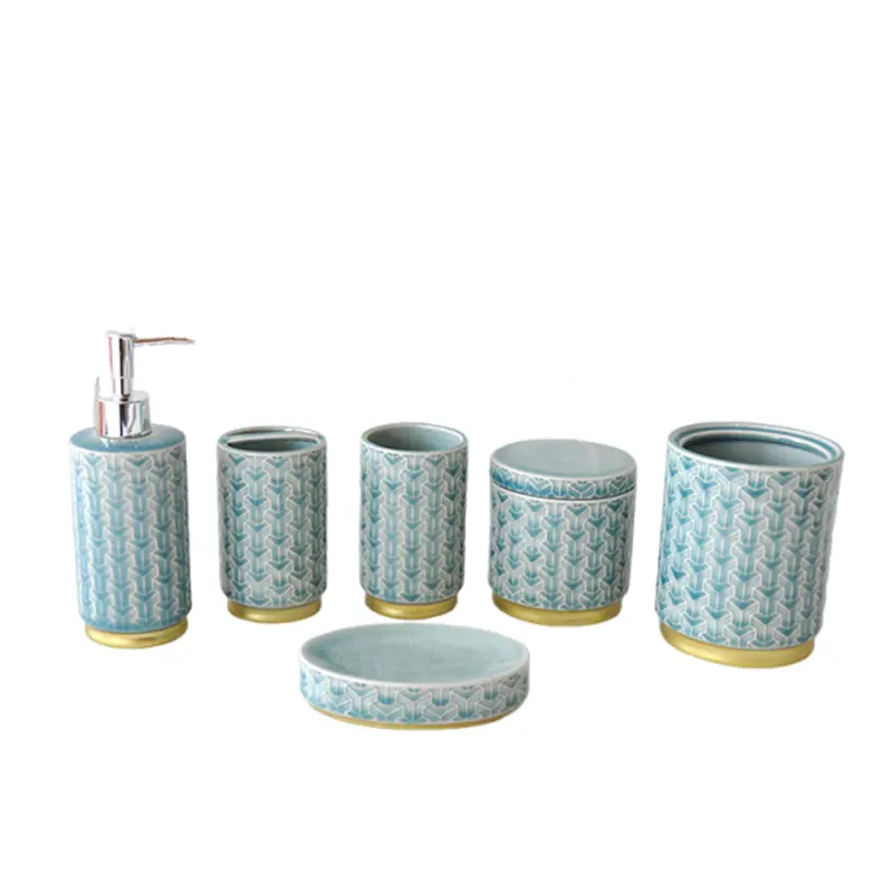OEM Teal Geometric Arrow - Patterned Ceramic Bathroom 6 - Piece Set Supplier, Product