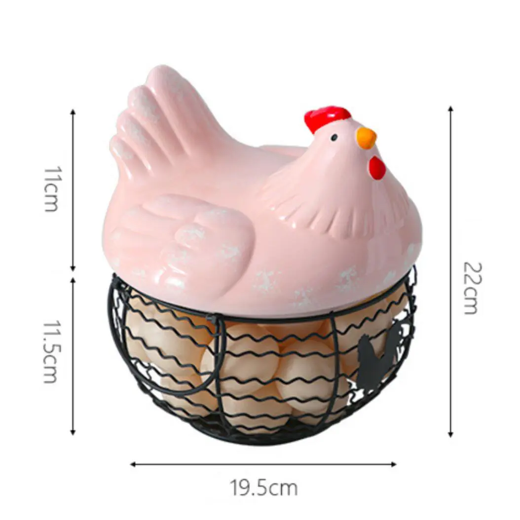 Macaron Pink Distressed Ceramic Hen Lid Basket