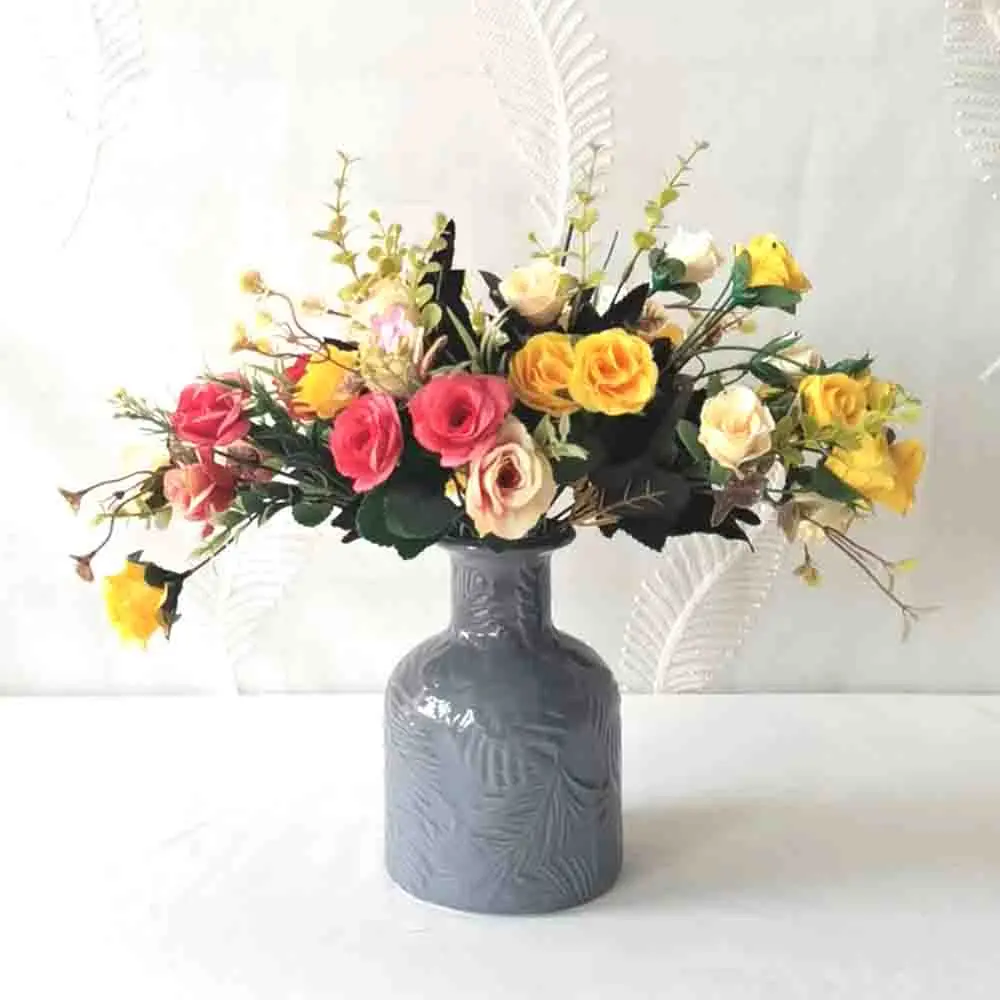 Cheap Morandi Color Embossed Plant Pattern Stoneware Mini Vase Exporter, Company
