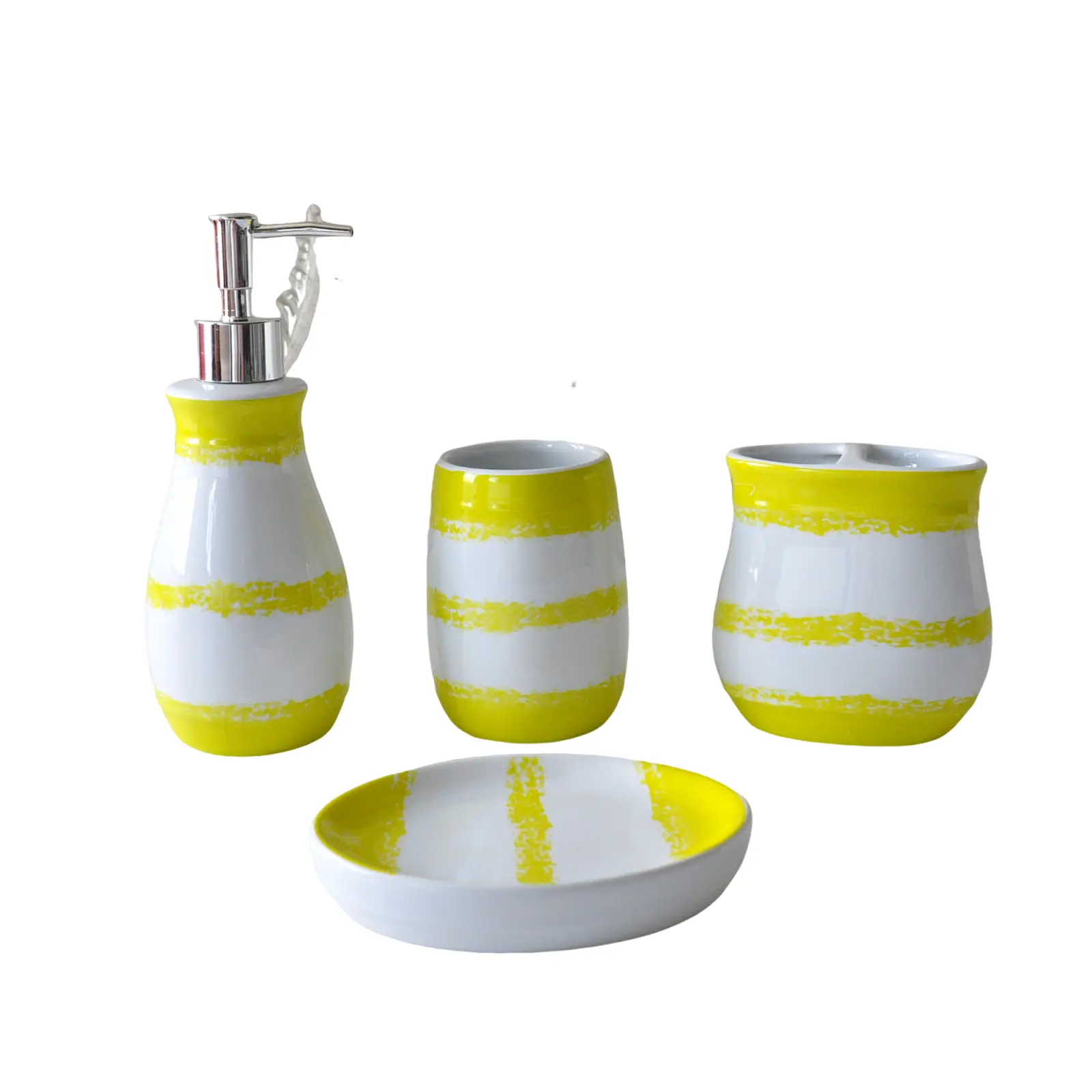 Custom Vibrant Yellow-White Striped Dolomite Bathroom Accessory Set Company, Product