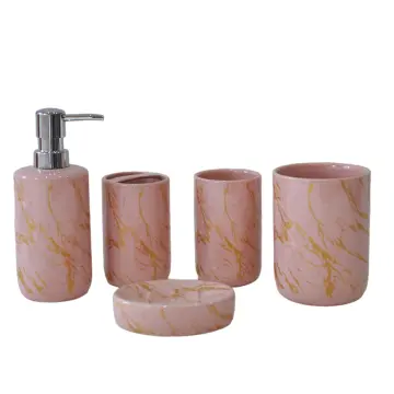 Luxury Pink Marble Pattern Stoneware Bathroom Accessory Set