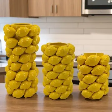 Creative 3D Lemon Shaped Ceramic Vase Yellow Green Options 24.5x24.5x24.5cm