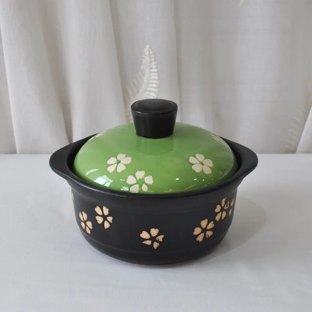 ODM Japanese Black & Green Contrast Cherry Blossom Ceramic Casserole Exporter, Companies