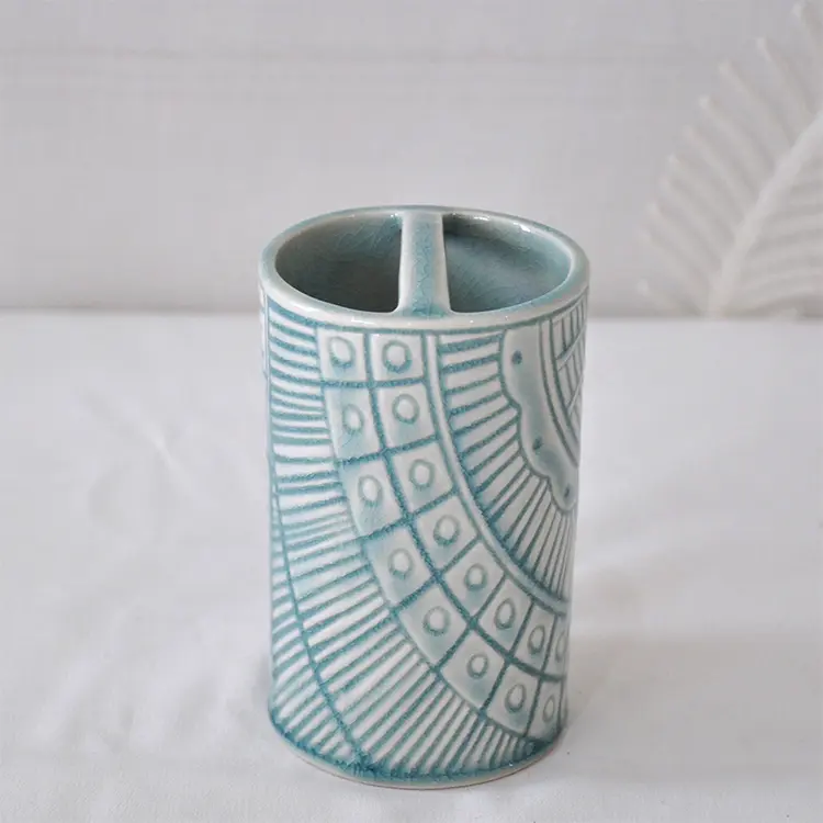 jiashun Bohemian Geometric - Textured Turquoise Ceramic 6 - Piece Bathroom Set | Artisanal Design JS21306 Exporters, Product
