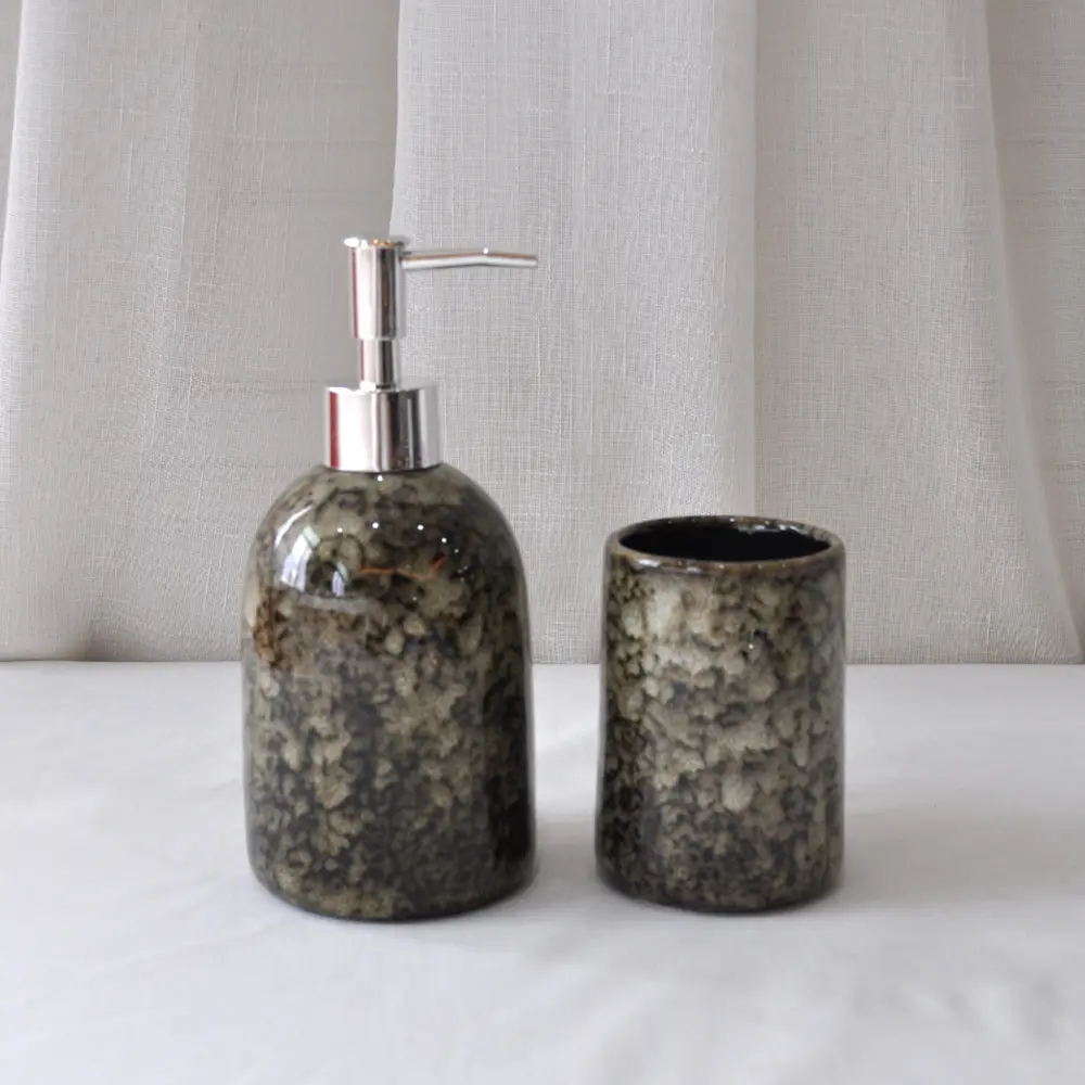 Wholesale Wabi - Sabi Dark Brown Kiln Fired Speckled Stoneware Bathroom Set Exporter, Companies
