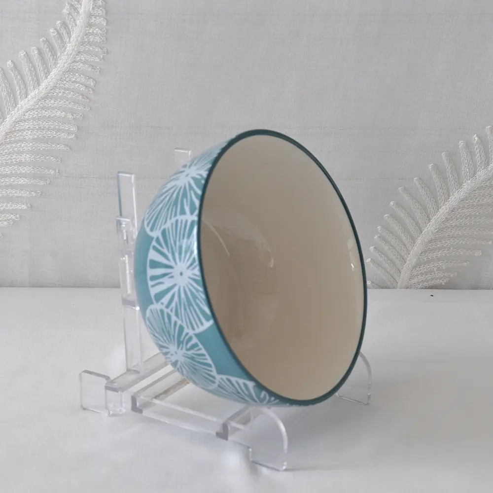 Cheap Modern Minimalist Teal and White Color Block Radial Pattern Ceramic Bowl Manufacturers, Company