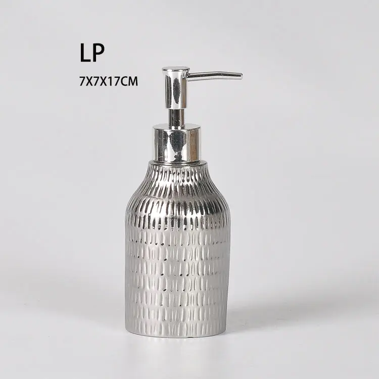 Silver Glazed Textured Ceramic Toilet Brush Holder