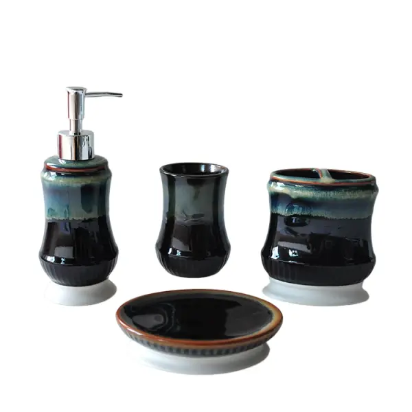 ODM Kiln-Change Glaze Blue-Green Gradient Ceramic Bathroom 4-Piece Set Companies, Products