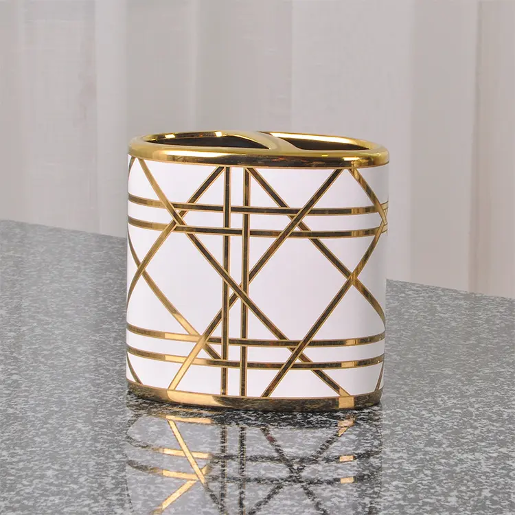 Custom Luxury Gold Design Ceramic Bathroom Accessories Set 6pcs Bathroom Ensemble for Decorative Countertop and Housewarming Gift Factory, Exporter