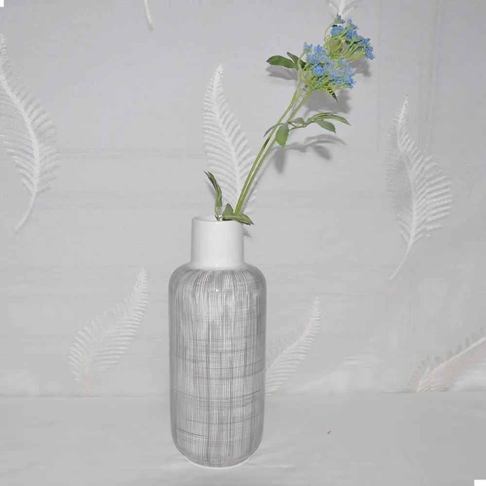 Discount Modern Minimalist Grey  White Line Patterned Ceramic Vase Set Factories, Companies