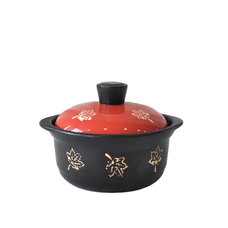 Cheap Black & Red Contrast Maple Leaf Pattern Ceramic Casserole Exporters, Company
