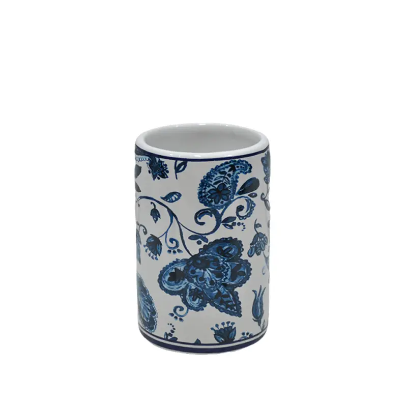 Discount Blue and White Floral Paisley Glossy Glazed Dolomite Bathroom 4 - Piece Set Manufacturers, Products