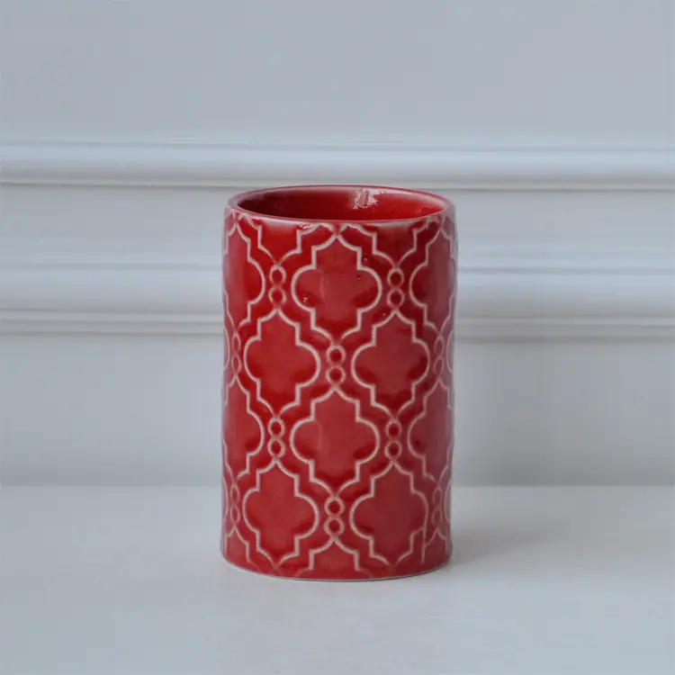 Buy Vintage Geometric - Embossed Red Ceramic Bathroom Accessory Set Manufacturers, Factories
