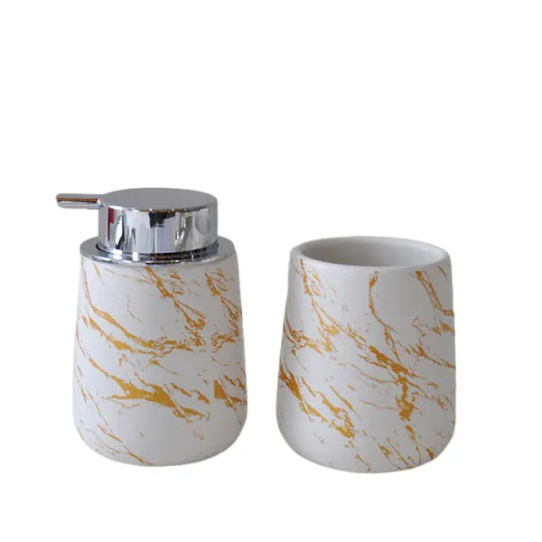 jiashun White & Gold Marble - Patterned Ceramic Bathroom 5 - Piece Set Factory, Product