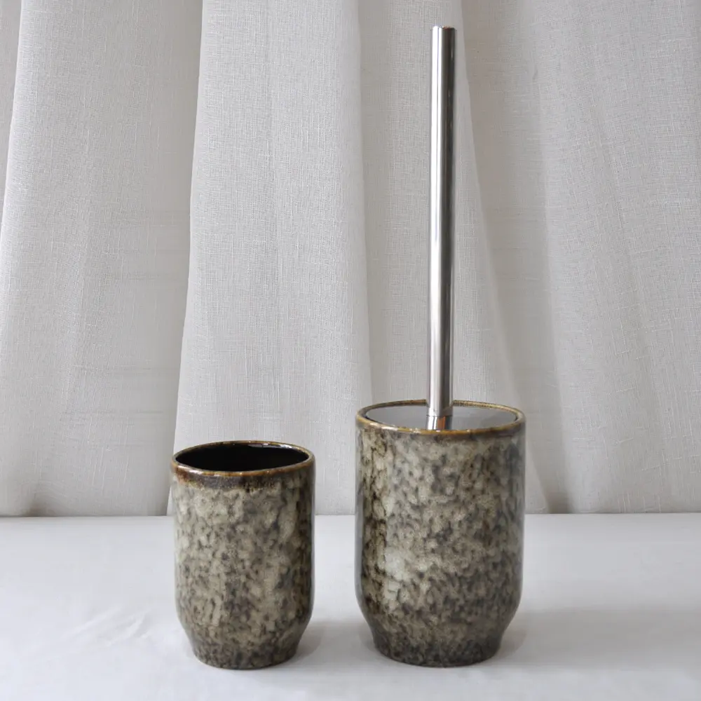 OEM Wabi - Sabi Dark Gray Kiln Changed Speckled Stoneware Bathroom Accessory Set Factory, Exporters