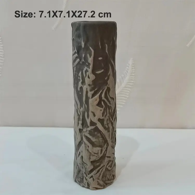 Natural Crinkled Texture Dark Gray Ceramic Vase