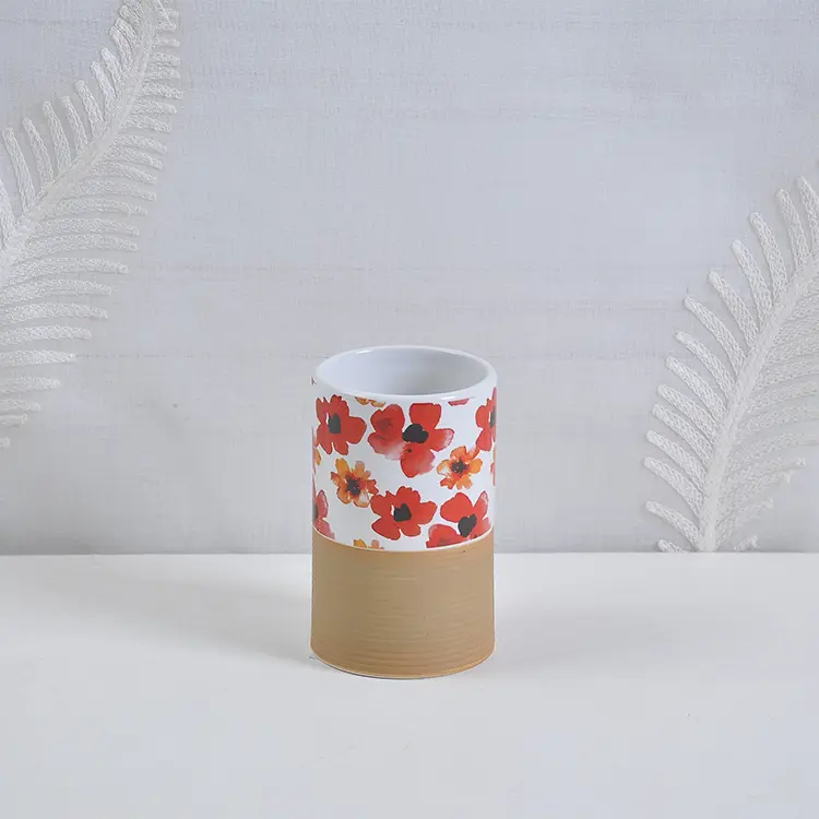 Wholesale Vintage Red Floral & Beige Ribbed Ceramic Bathroom Accessory Set Factory, Exporters