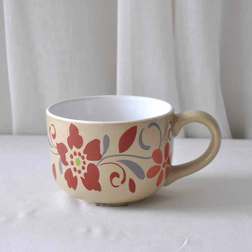 Custom Retro Rustic Red Blue Floral Ceramic Mug Factory, Exporters