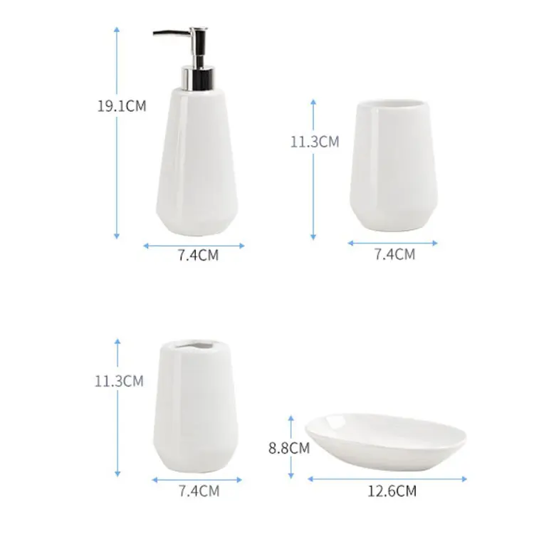Pure White Glossy Ceramic Bathroom 4-Piece Set