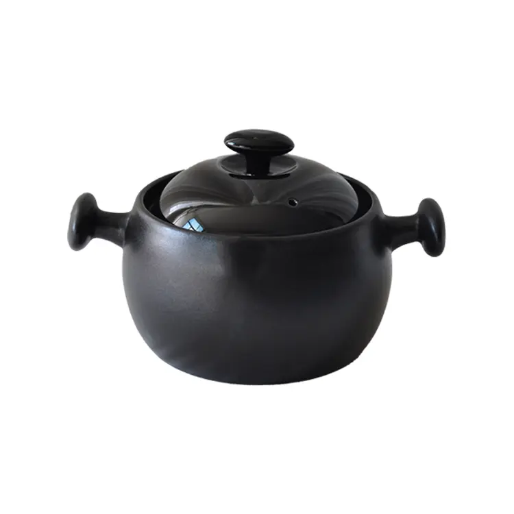 Custom Pure Black Matte Double-Handled Ceramic Casserole with Lid Manufacturers, Factories