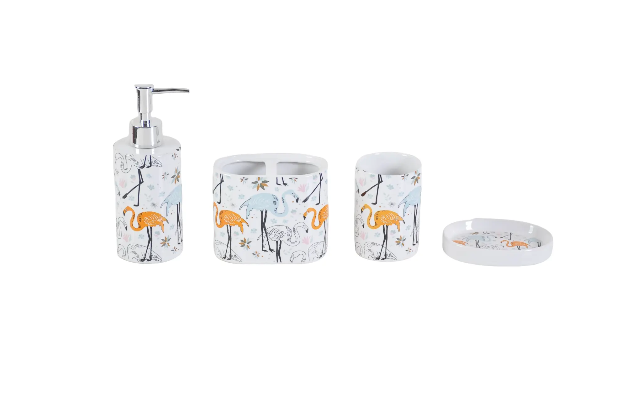 Wholesale Fresh Colorful Flamingo Pattern Ceramic Bathroom Accessory Set Companies, Products