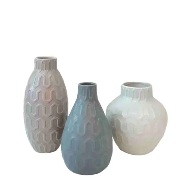 Buy Nordic Minimalist Geometric - Embossed Stoneware Vase Set Exporter, Exporters