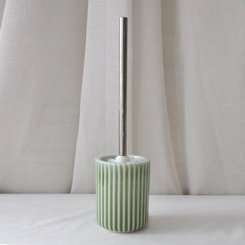 Wholesale Light Green Vertical Striped Stoneware Bathroom Accessory Set Factory, Companies