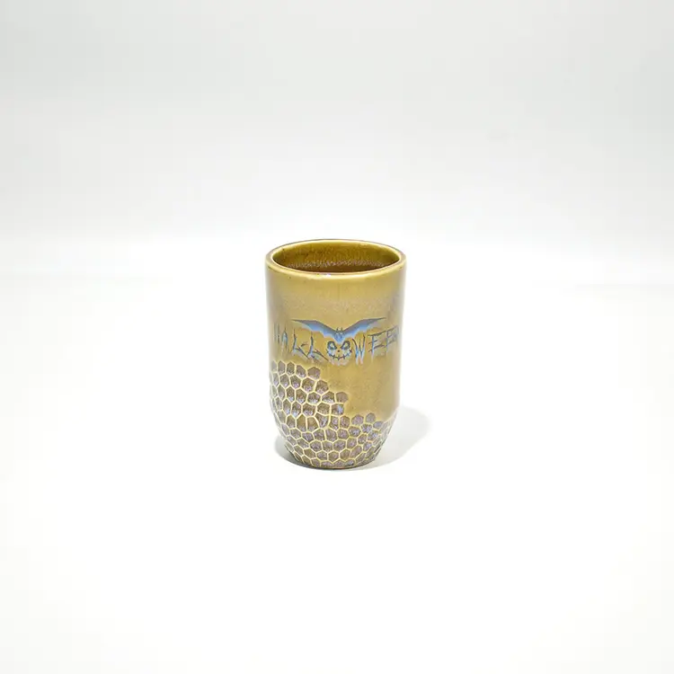 Discount Light Brown Glazed Halloween Ceramic Bathroom Set with Honeycomb Texture & Bat Motifs Exporters, Product
