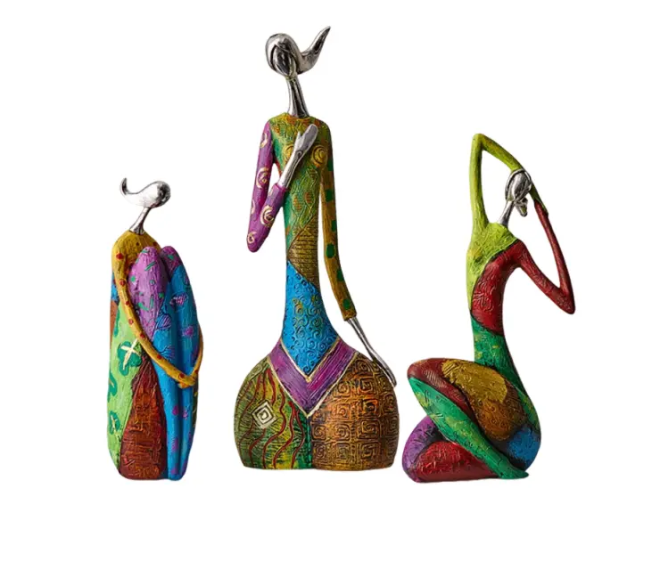 Wholesale Artistic Abstract Painted Resin Figure Sculpture Set of 3 Suppliers, Exporters