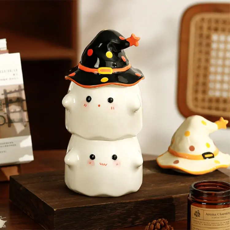 Discount Halloween Ghost Witch Hat Ceramic Storage Jar Manufacturer, Exporter