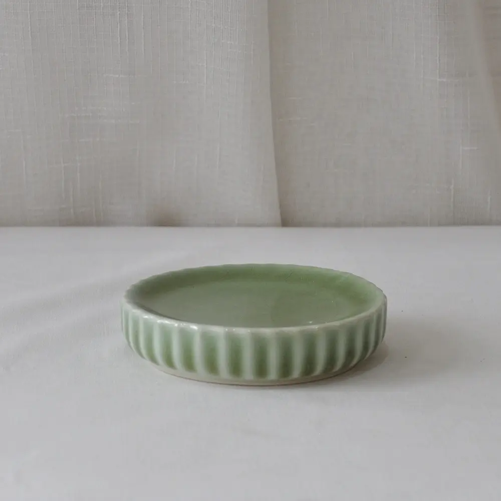 Wholesale Light Green Vertical Striped Stoneware Bathroom Accessory Set Factory, Companies