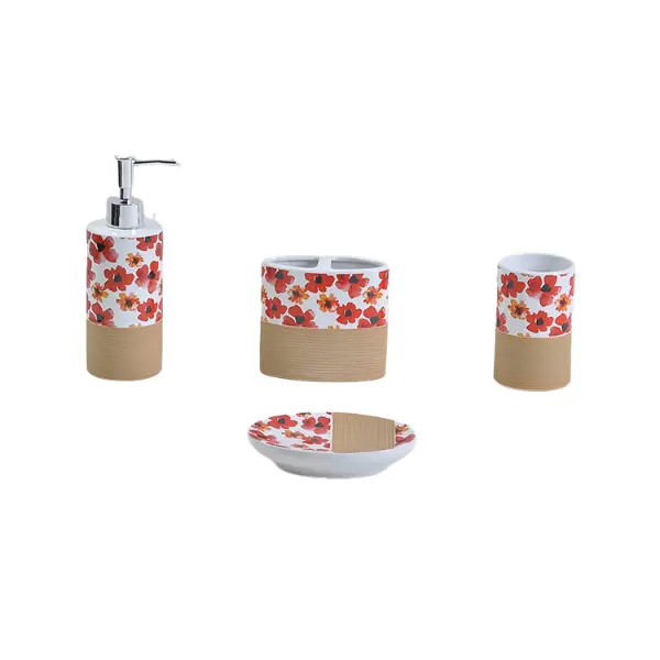 OEM European Style Striped Relief Red Flower Decal 6 - Piece Bathroom Set | Ideal for Home, Gifts & Celebrations Suppliers, Companies