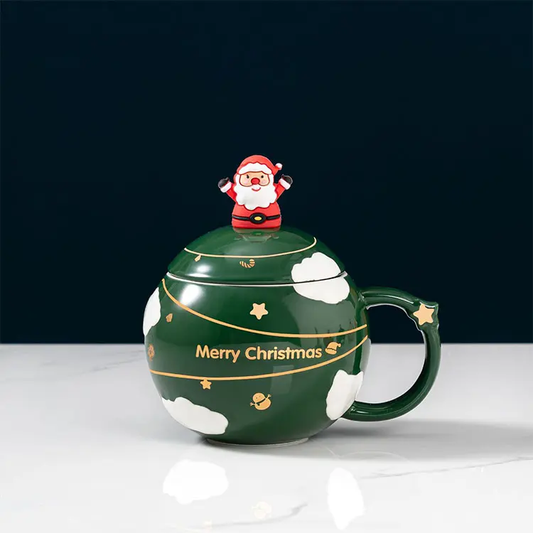 Wholesale Christmas Spherical Cloud Santa Claus Lid Ceramic Mug Manufacturer, Products