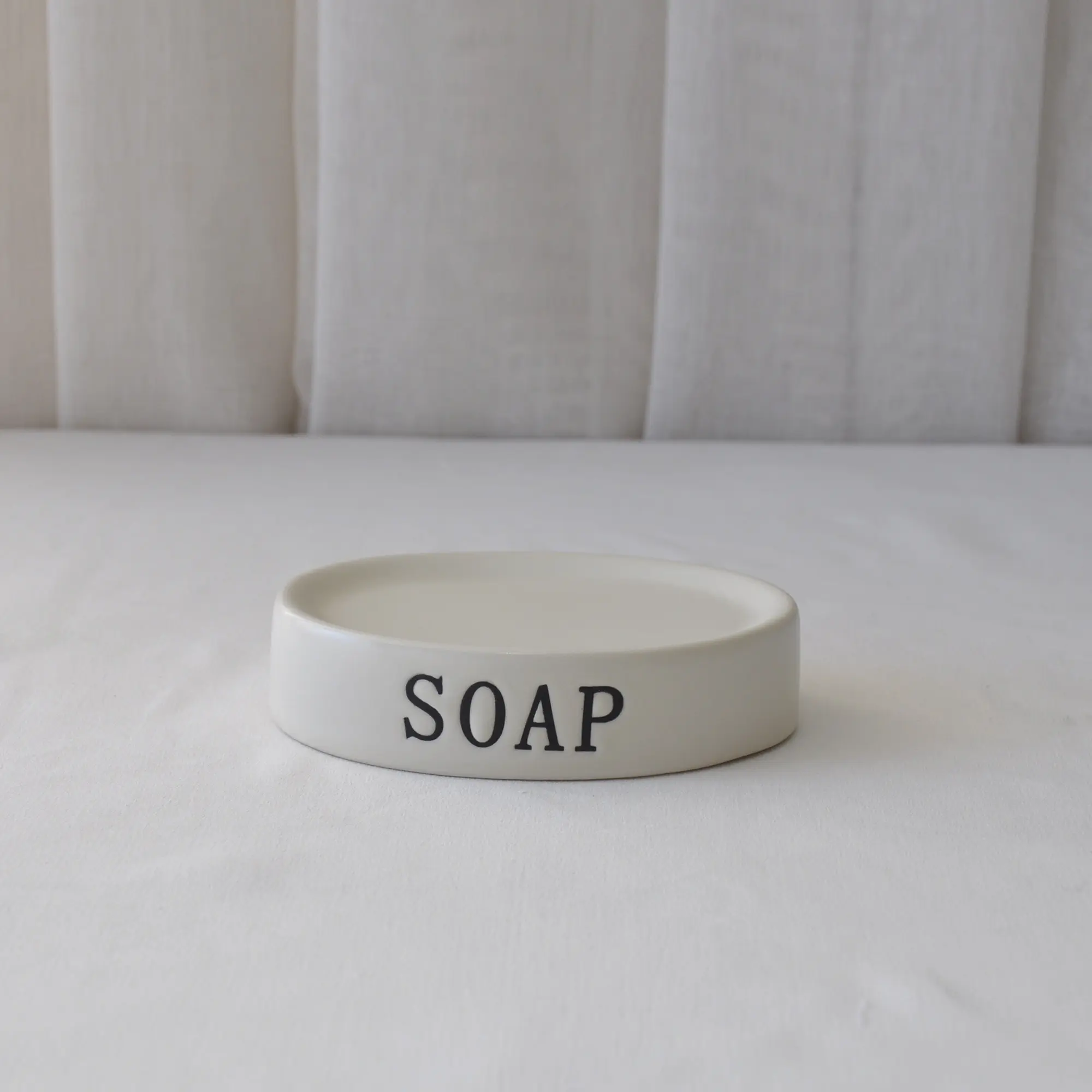 China Minimalist Beige Stoneware Bathroom Accessory Set with "SOAP" Text Factory, Products