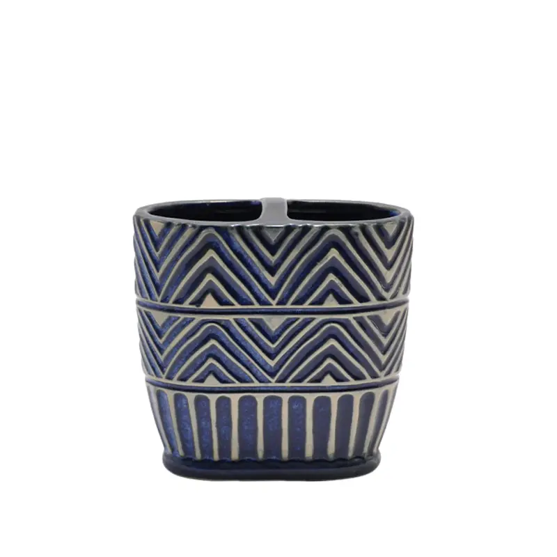 Wholesale Blue & White Geometric Tribal - Patterned Stoneware Bathroom 6 - Piece Set Manufacturer, Factories