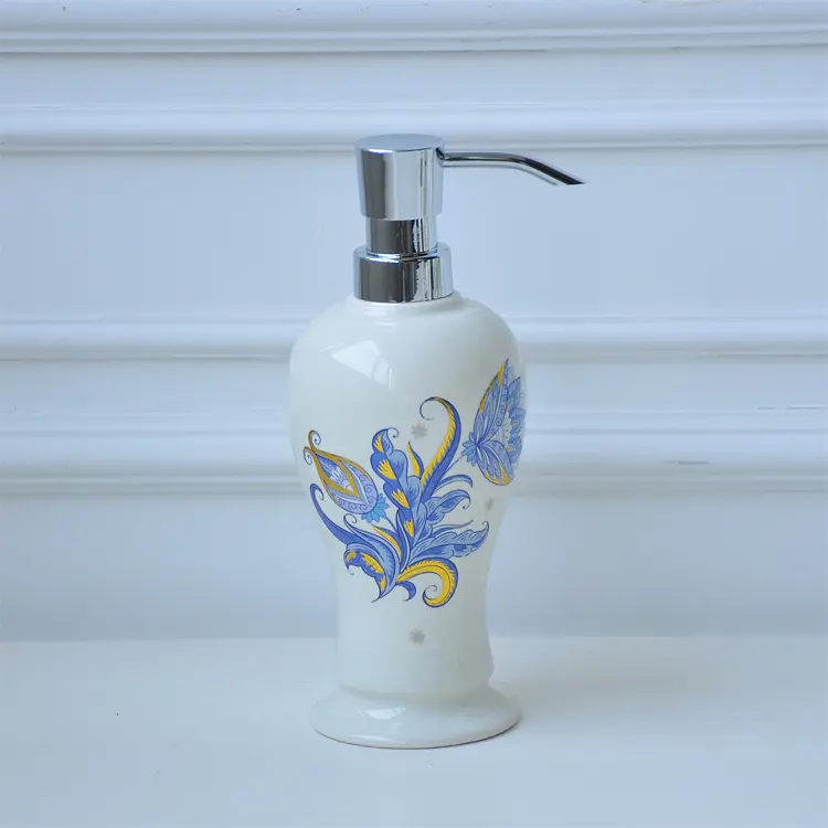 Wholesale Vintage Blue - Yellow Floral - Patterned Ceramic Bathroom Accessory Set Factories, Companies
