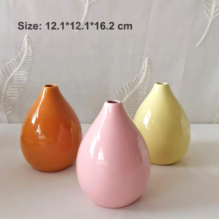 Macaron Color Teardrop-Shaped Glossy Ceramic Vase Set