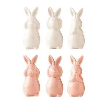 Fresh Pink White 3-Pose Rabbit Ceramic Decor Set Home Tabletop Ornament