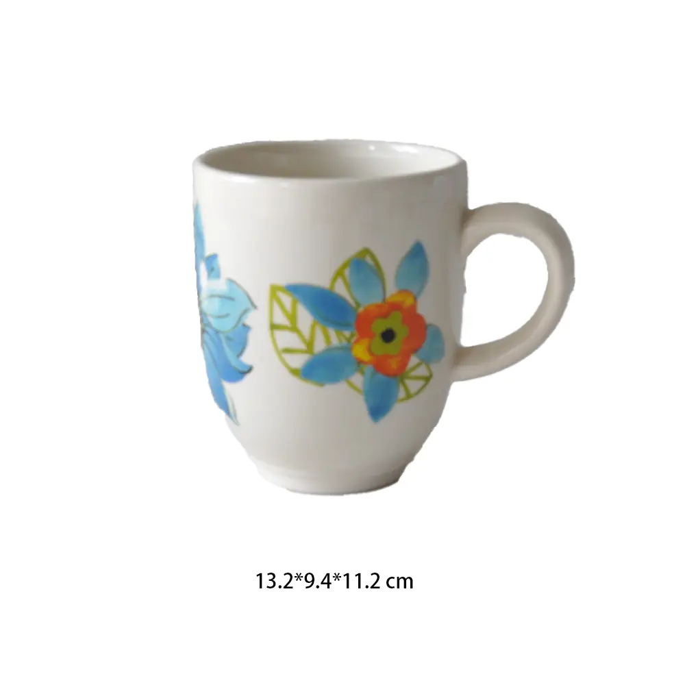 Hand-Painted Blue-Tone Floral Ceramic Mug