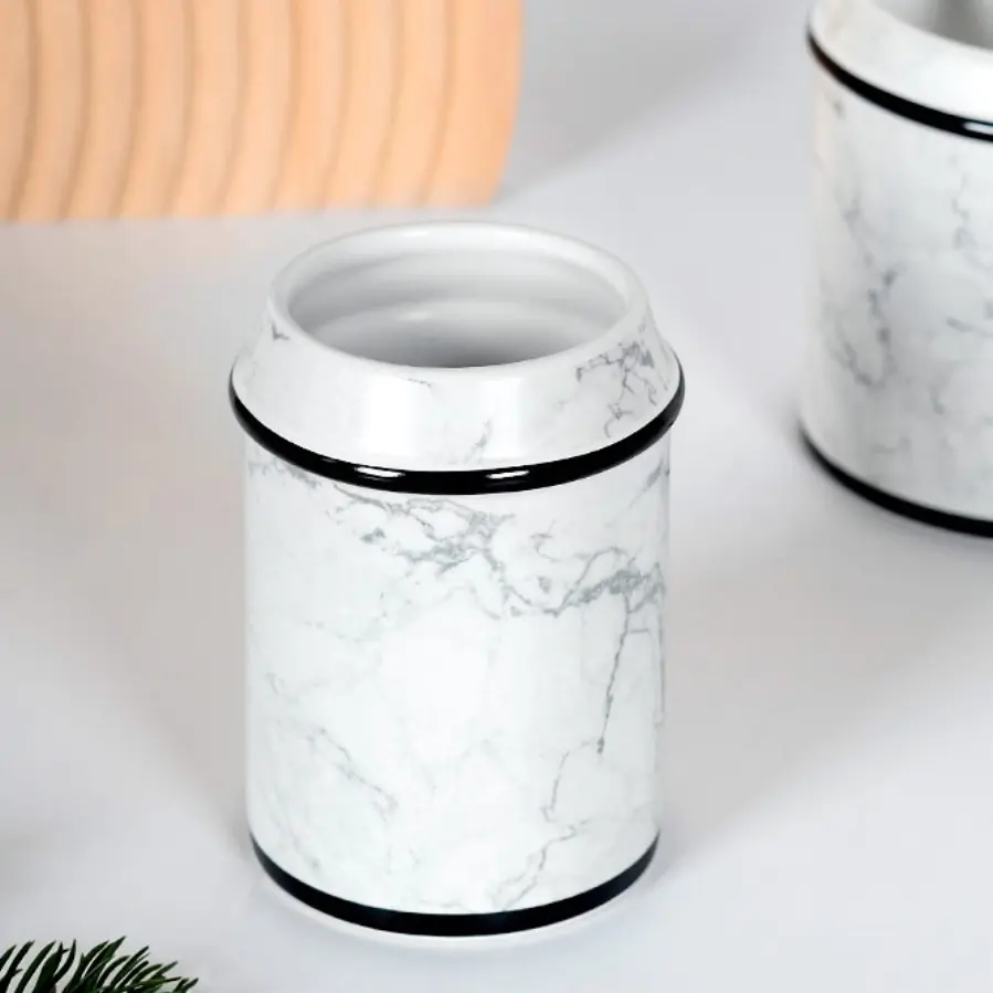 Custom Marble Pattern Black Trim Ceramic Bathroom 5-Piece Set Exporter, Products