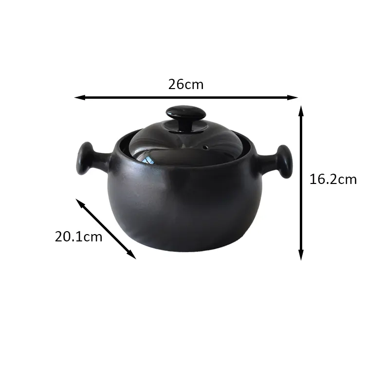 Pure Black Matte Double-Handled Ceramic Casserole with Lid