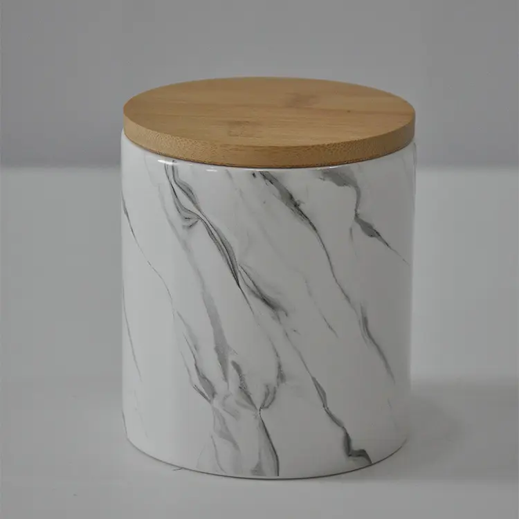 OEM Stoneware Ceramic Storage Jar with Bamboo Lid & Marble Texture Design – 10x10x10.8cm Airtight Container for Kitchen, Pantry, Microwave & Dishwasher Safe Factory, Product