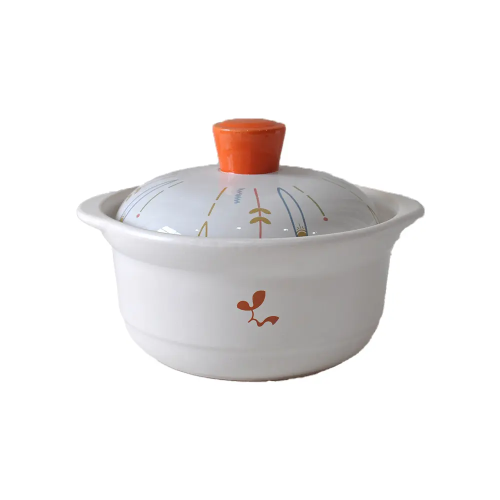 Cheap Orange Knob Colorful Line Pattern White Ceramic Casserole Supplier, Exporters